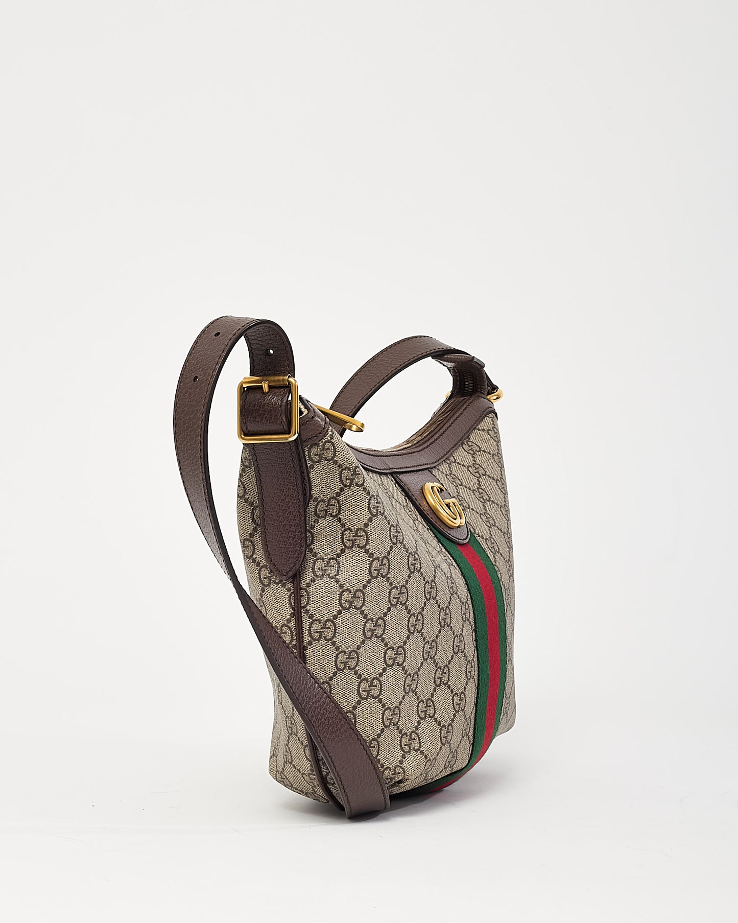 Gucci Beige and Beige Monogram GG Supreme Canvas Small Web Ophidia Half Moon Hobo Bag