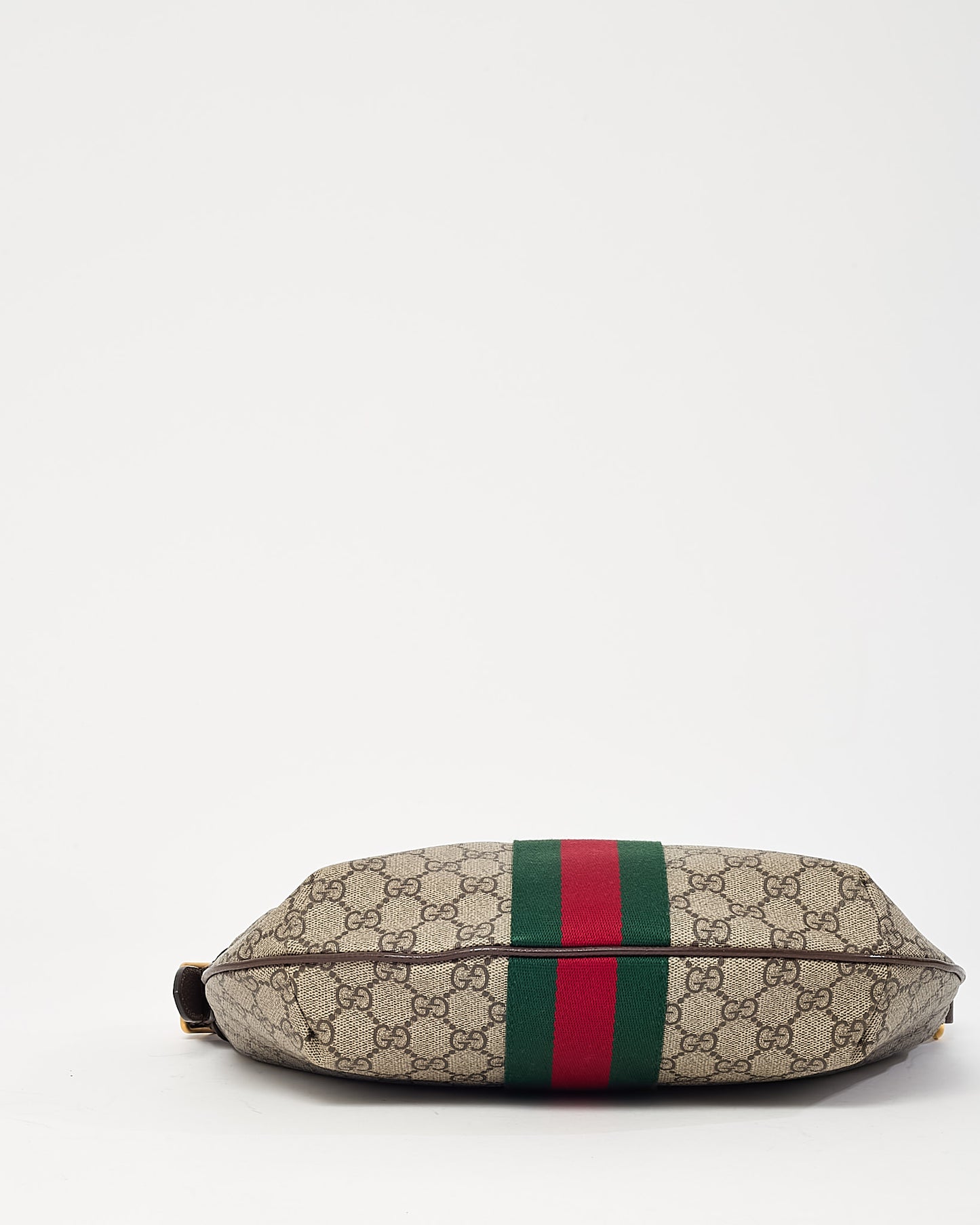 Gucci Beige and Beige Monogram GG Supreme Canvas Small Web Ophidia Half Moon Hobo Bag