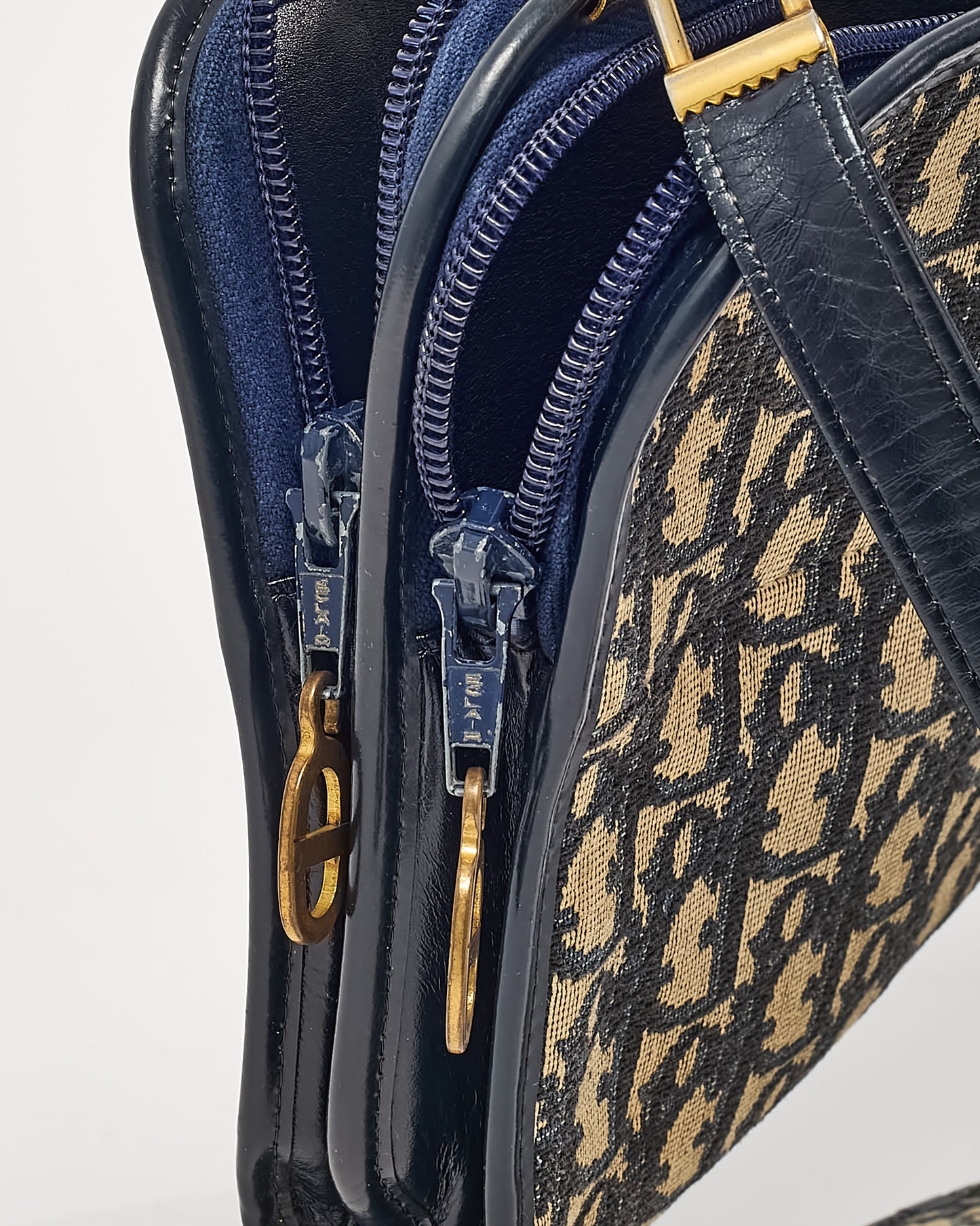 Dior Vintage 1960s Navy Blue Monogram Oblique Canvas CD Logo Shoulder Bag
