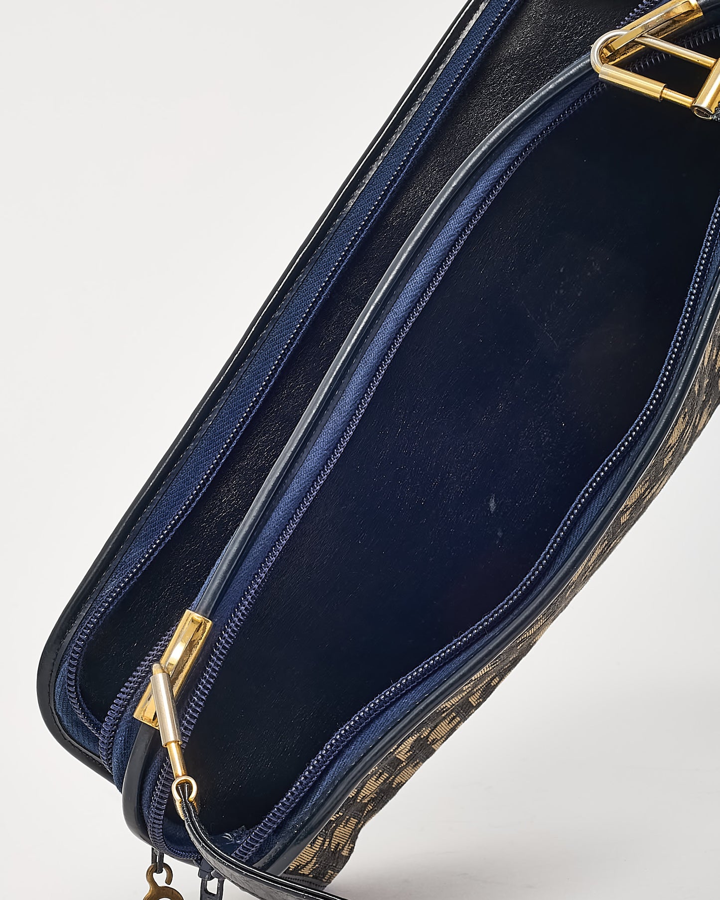 Dior Vintage 1960s Navy Blue Monogram Oblique Canvas CD Logo Shoulder Bag