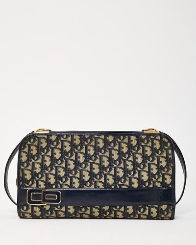 Dior Vintage 1960s Navy Blue Monogram Oblique Canvas CD Logo Shoulder Bag