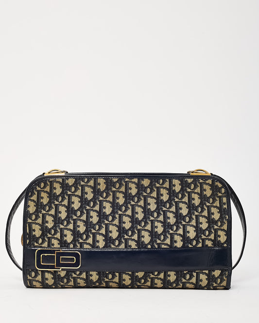 Dior Vintage 1960s Navy Blue Monogram Oblique Canvas CD Logo Shoulder Bag