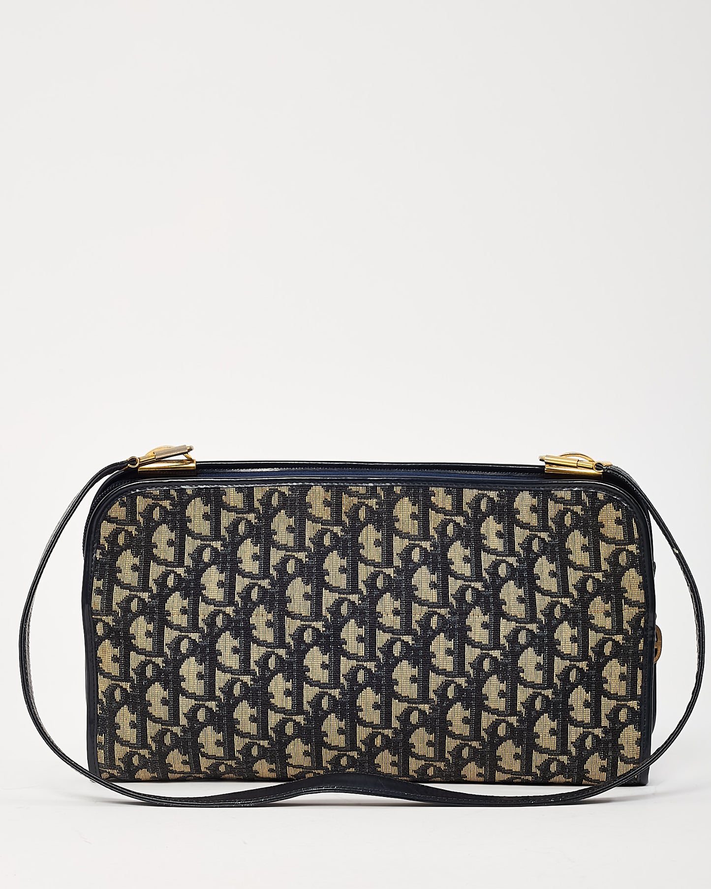 Dior Vintage 1960s Navy Blue Monogram Oblique Canvas CD Logo Shoulder Bag
