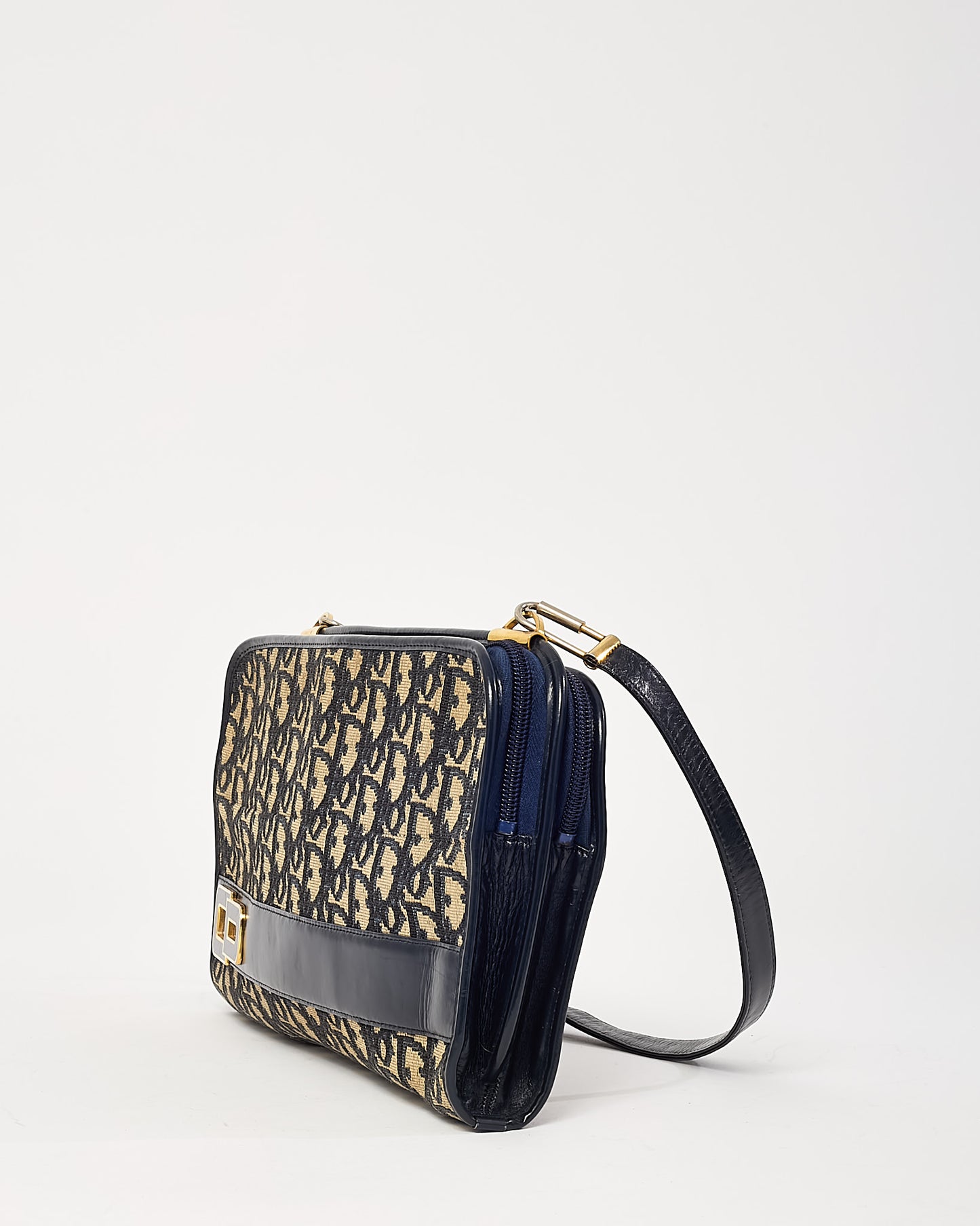 Dior Vintage 1960s Navy Blue Monogram Oblique Canvas CD Logo Shoulder Bag