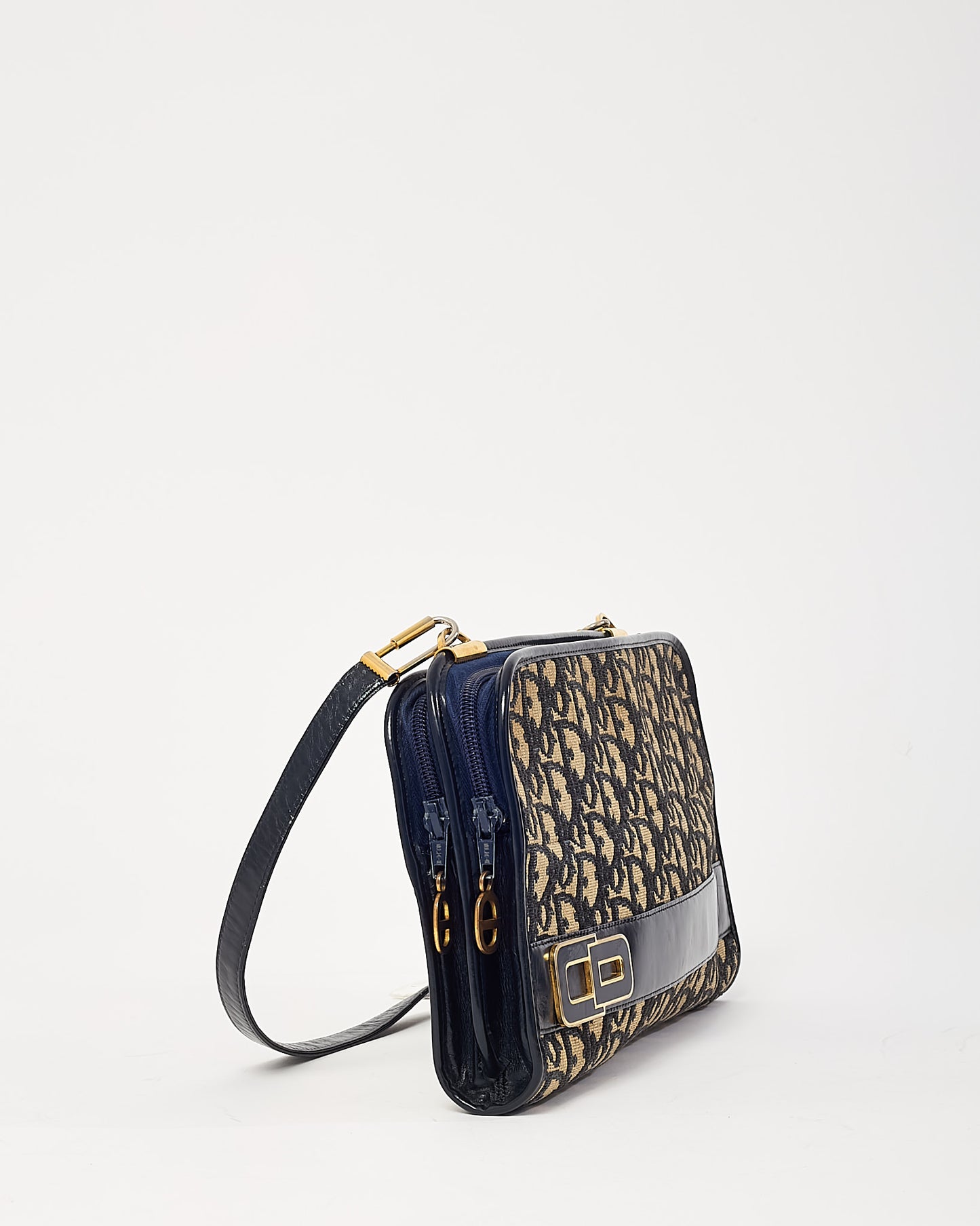 Dior Vintage 1960s Navy Blue Monogram Oblique Canvas CD Logo Shoulder Bag