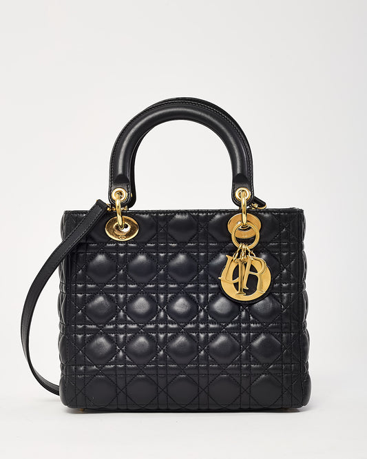 Dior Black Lambskin Leather Medium Lady Dior Bag GHW