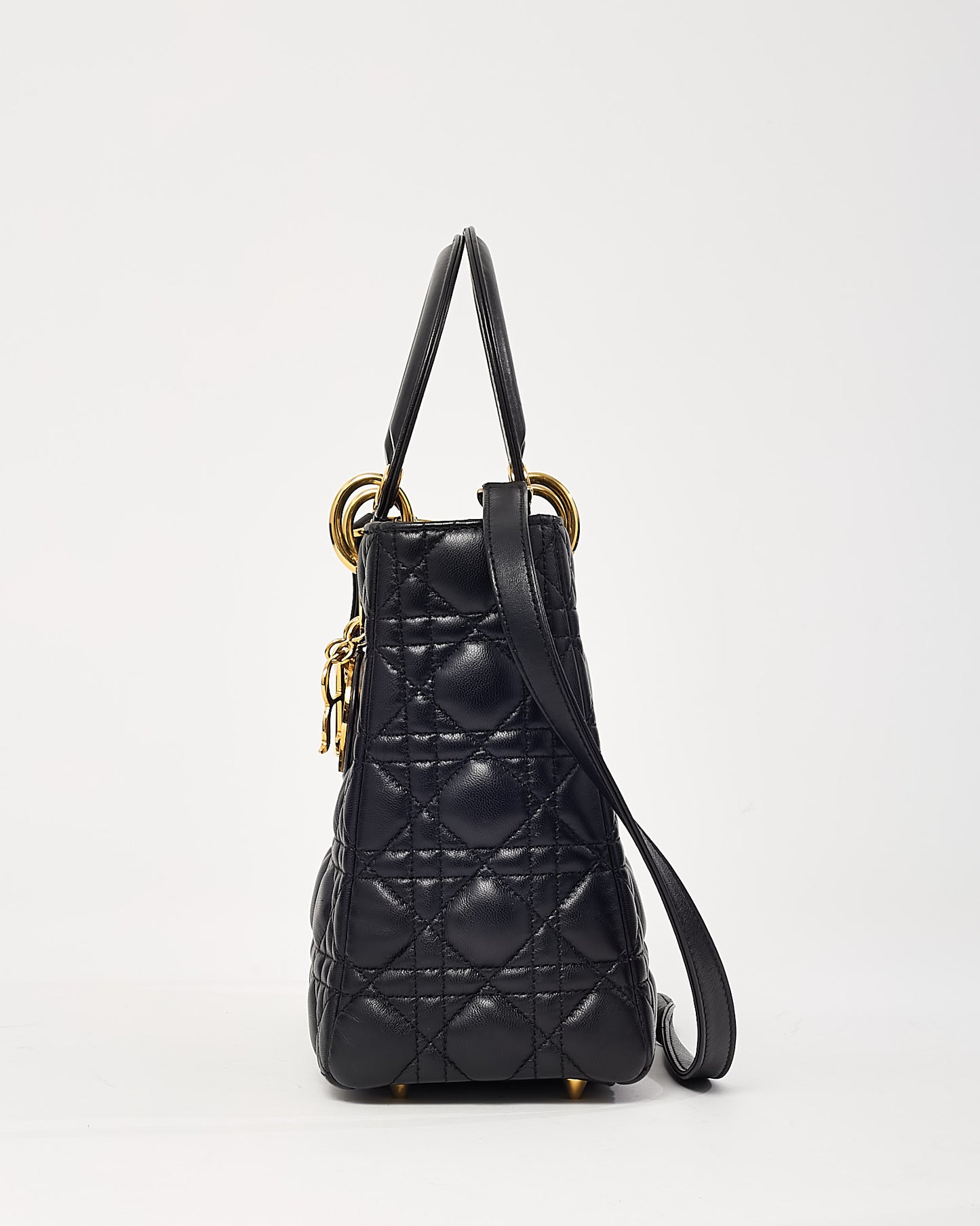 Dior Black Lambskin Leather Medium Lady Dior Bag GHW