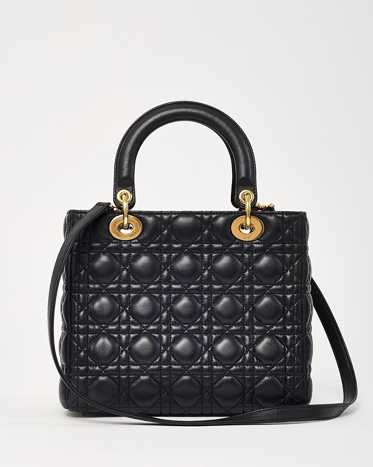Dior Black Lambskin Leather Medium Lady Dior Bag GHW