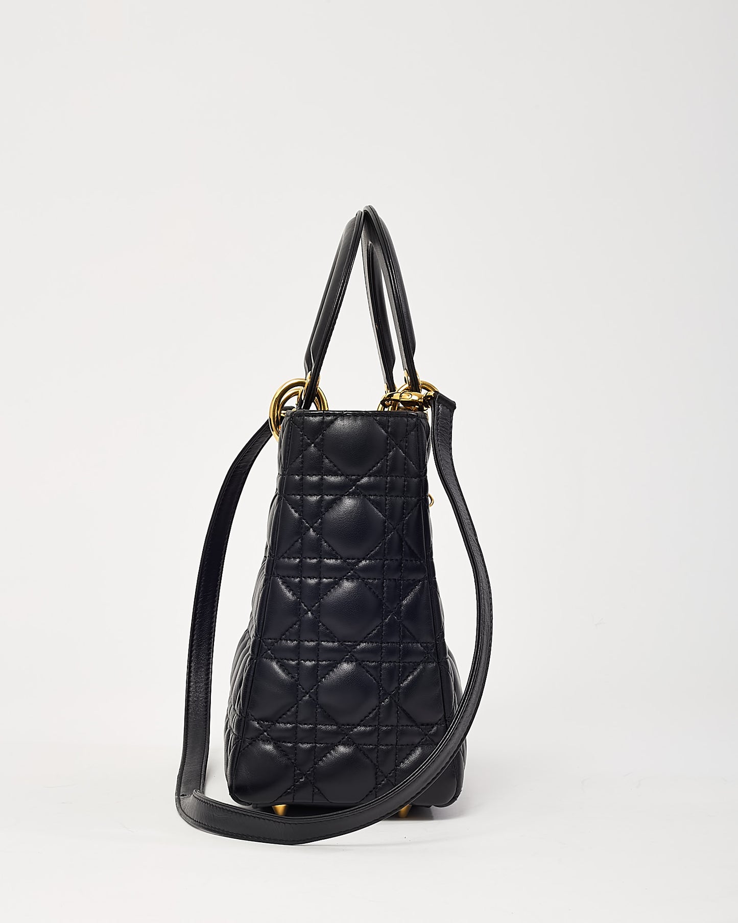 Dior Black Lambskin Leather Medium Lady Dior Bag GHW