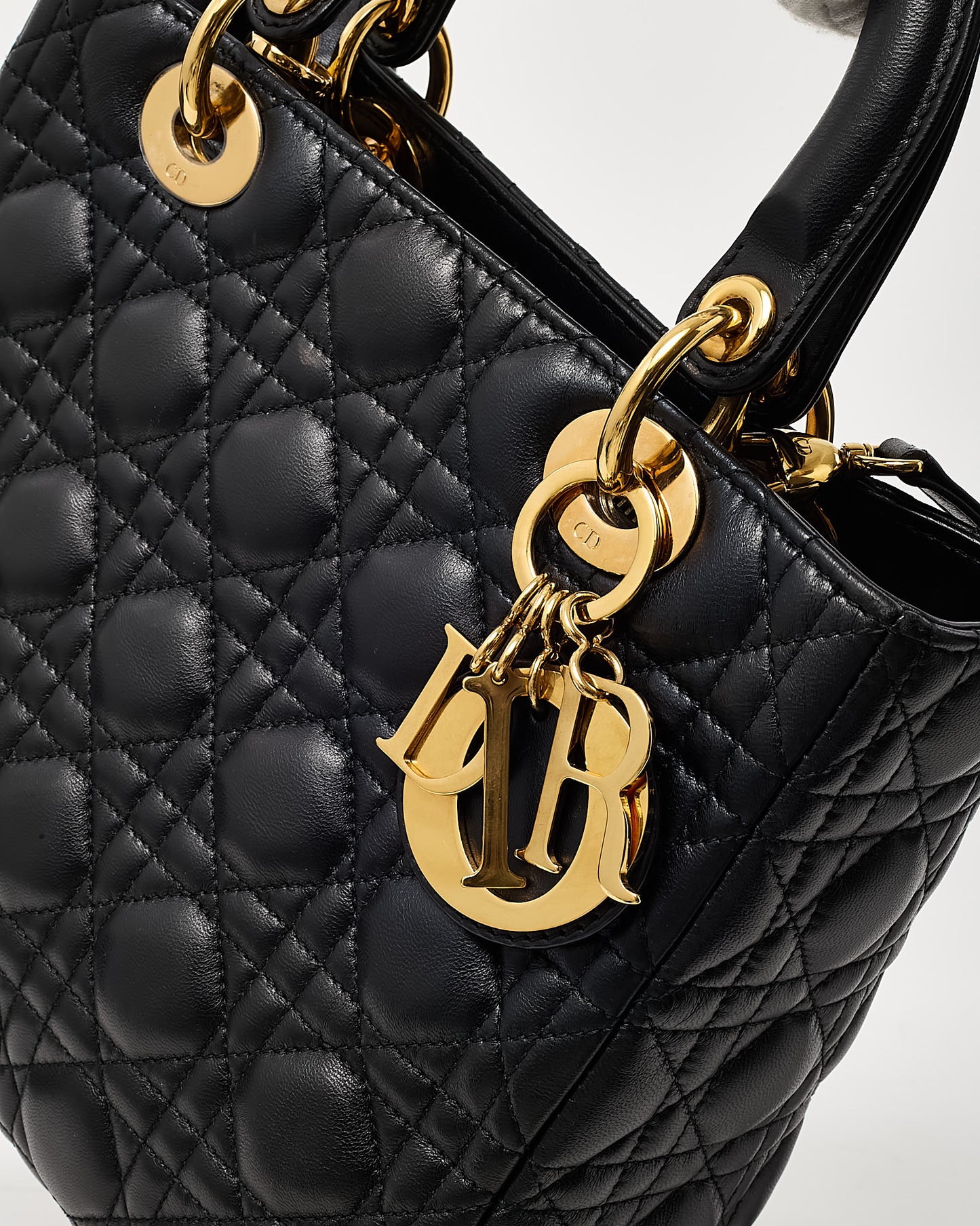 Dior Black Lambskin Leather Medium Lady Dior Bag GHW