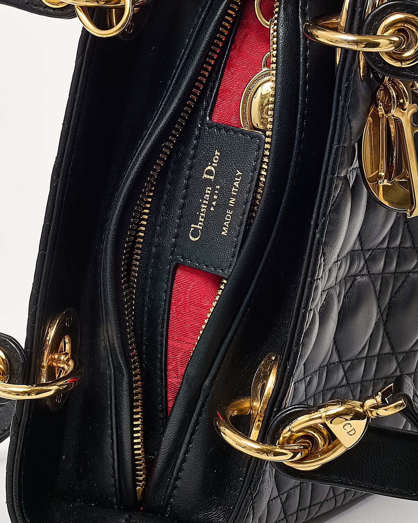 Dior Black Lambskin Leather Medium Lady Dior Bag GHW