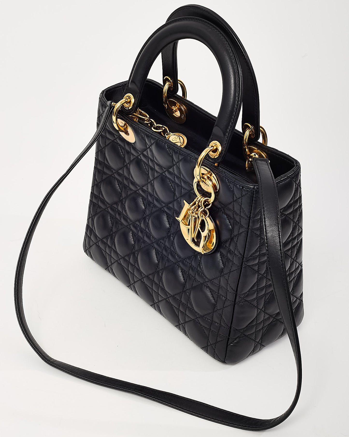 Dior Black Lambskin Leather Medium Lady Dior Bag GHW