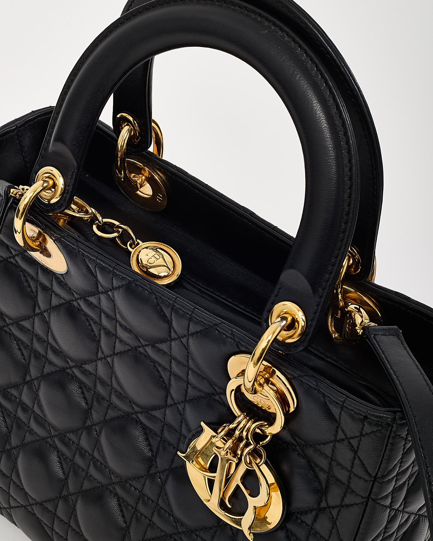 Dior Black Lambskin Leather Medium Lady Dior Bag GHW
