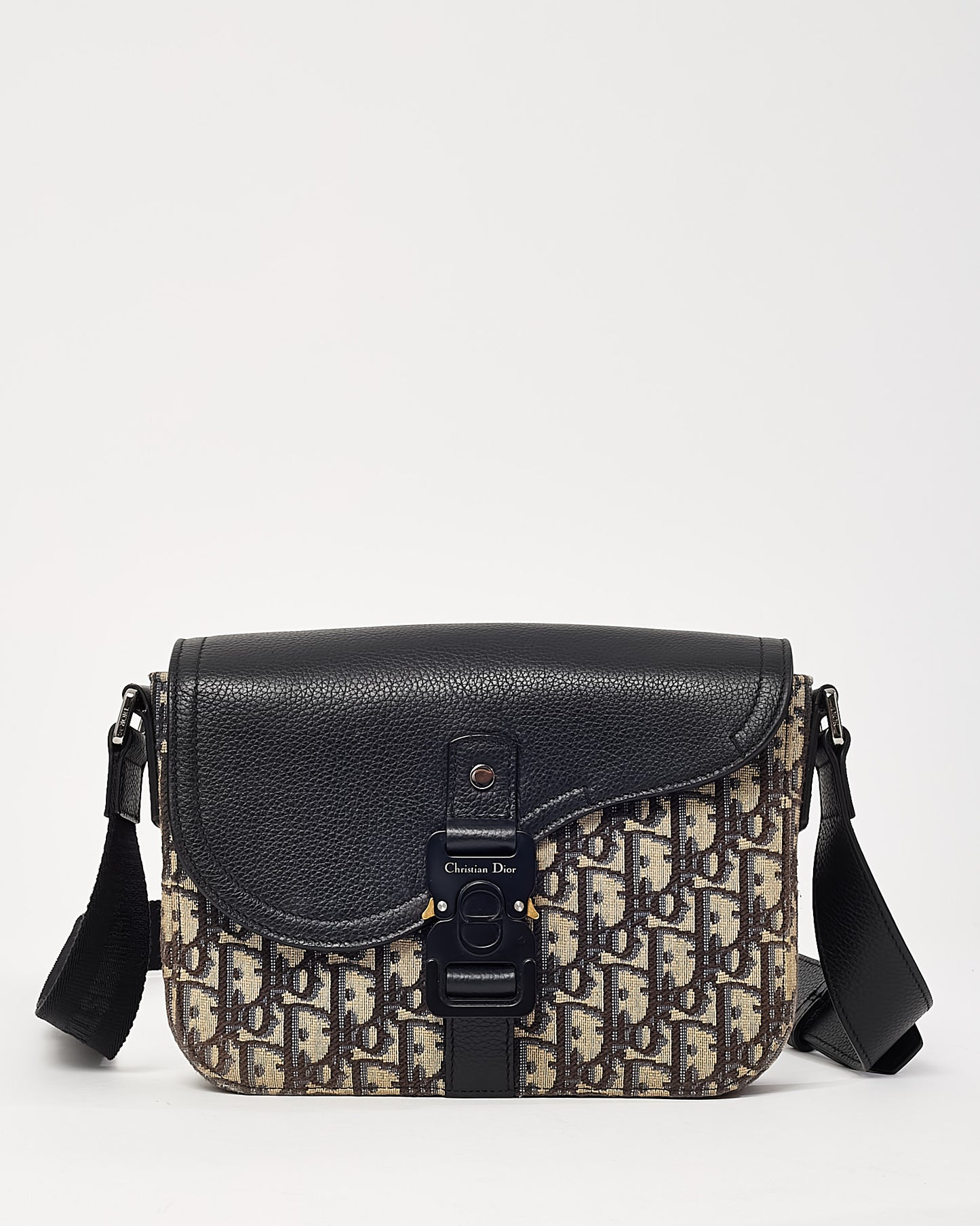 Dior Beige and Black Dior Oblique Jacquard Canvas with Black Grained Calfskin Small Saddle Messenger Bag