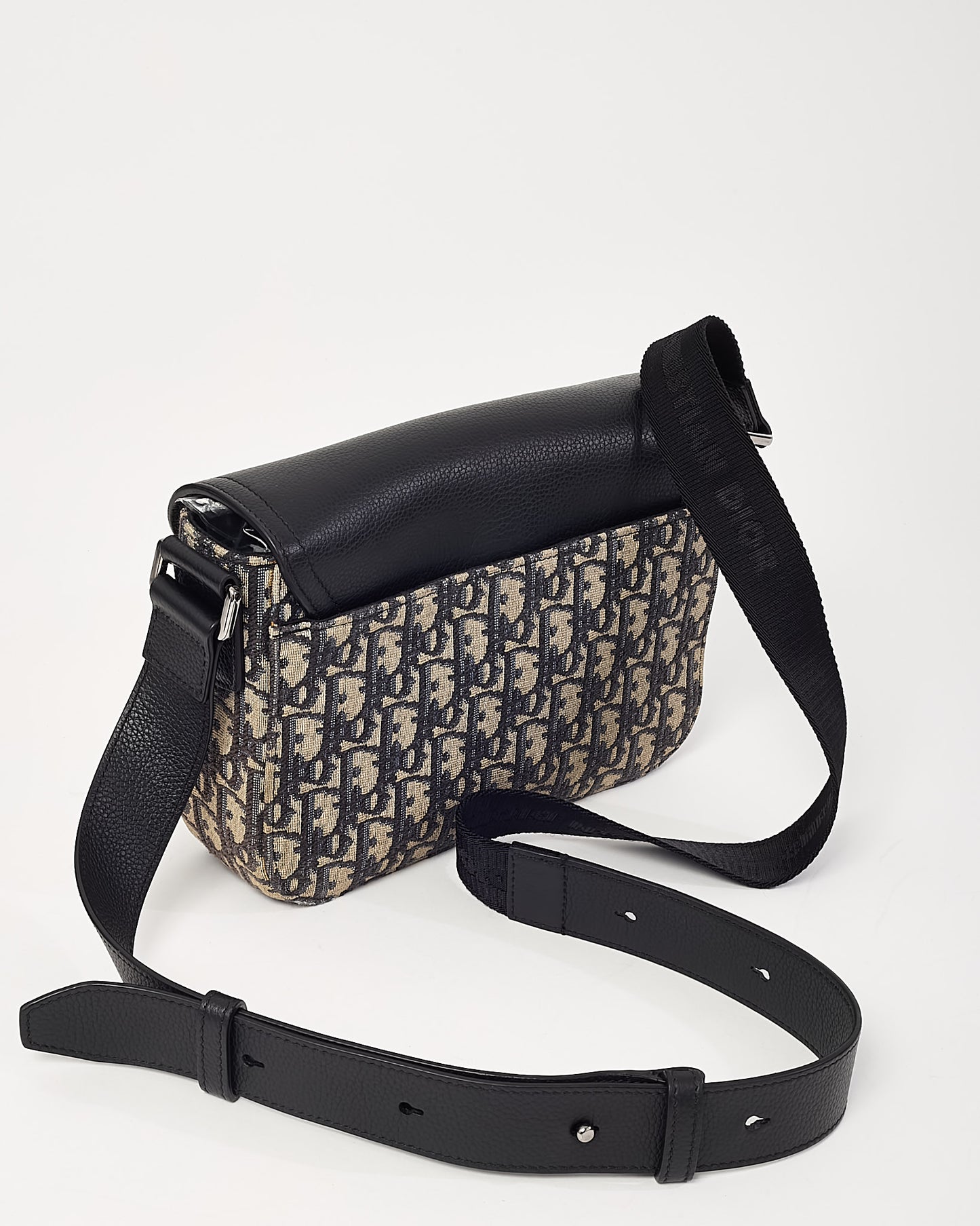 Dior Beige and Black Dior Oblique Jacquard Canvas with Black Grained Calfskin Small Saddle Messenger Bag