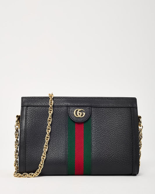 Gucci Black Calfskin Leather Small Web Ophidia Chain Shoulder Bag