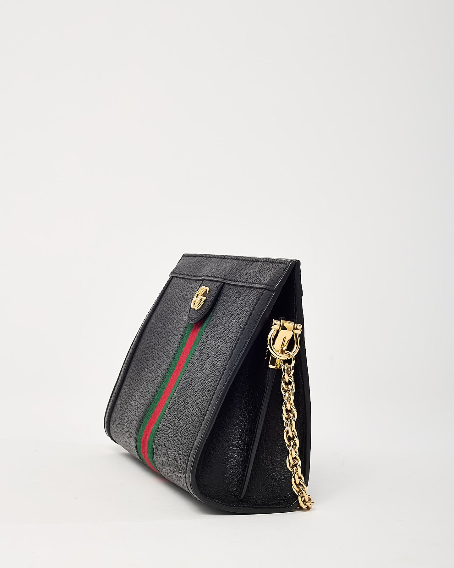 Gucci Black Calfskin Leather Small Web Ophidia Chain Shoulder Bag