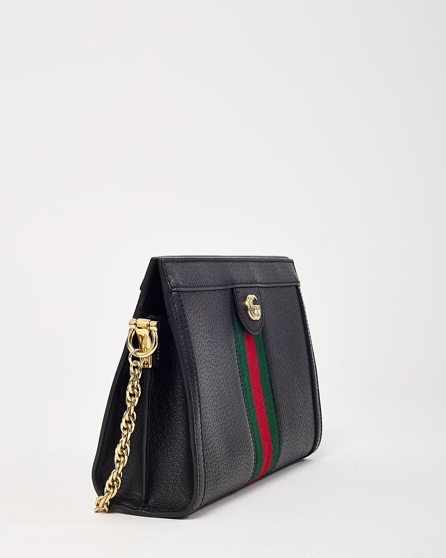 Gucci Black Calfskin Leather Small Web Ophidia Chain Shoulder Bag