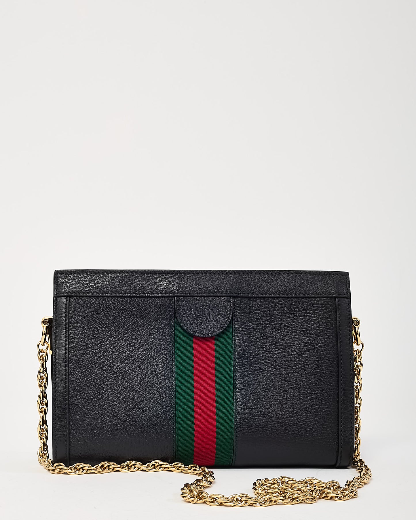 Gucci Black Calfskin Leather Small Web Ophidia Chain Shoulder Bag