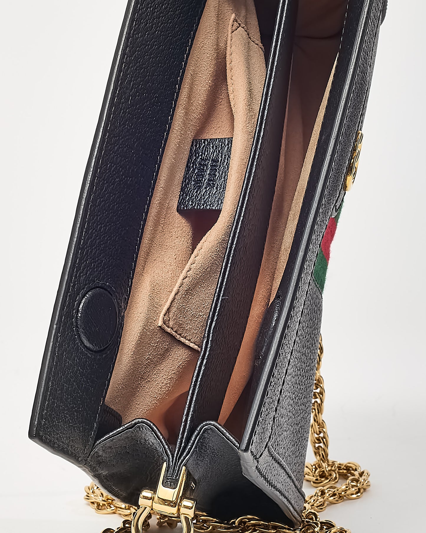 Gucci Black Calfskin Leather Small Web Ophidia Chain Shoulder Bag