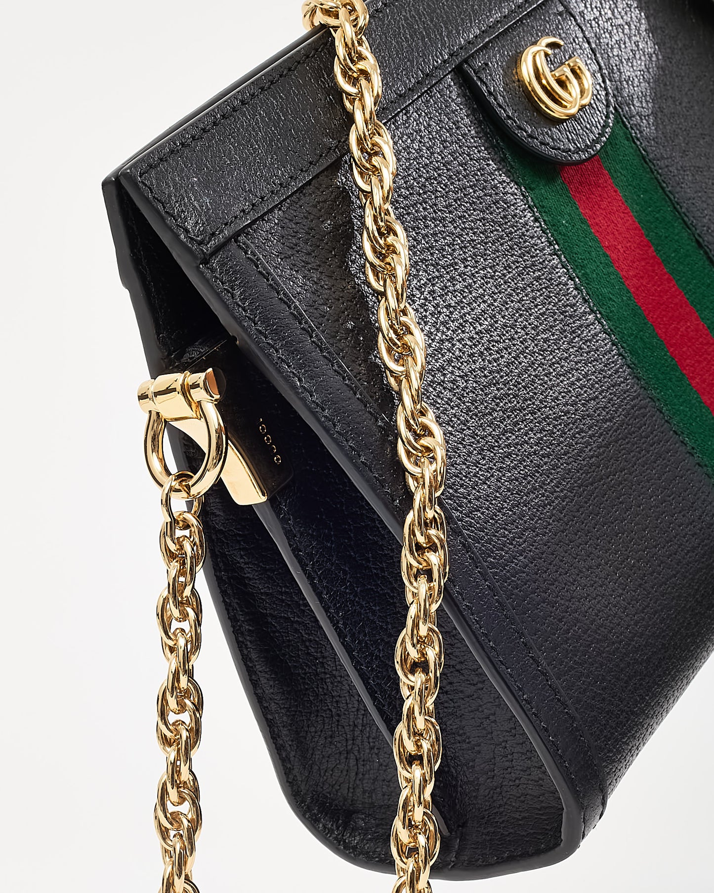 Gucci Black Calfskin Leather Small Web Ophidia Chain Shoulder Bag