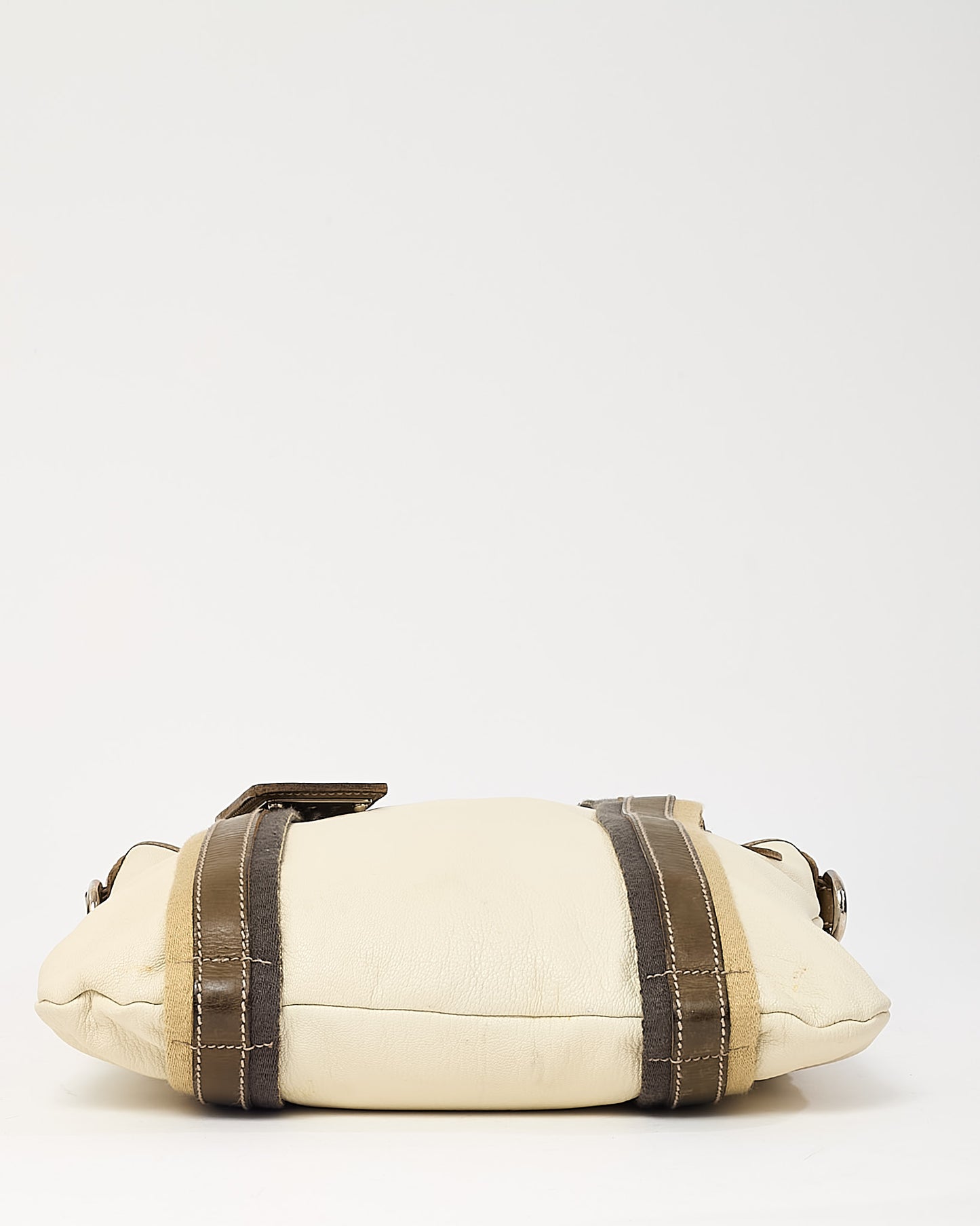 Dolce & Gabbana White Leather with Brown Canvas and Leather Web Strap Miss Boho Tote Bag