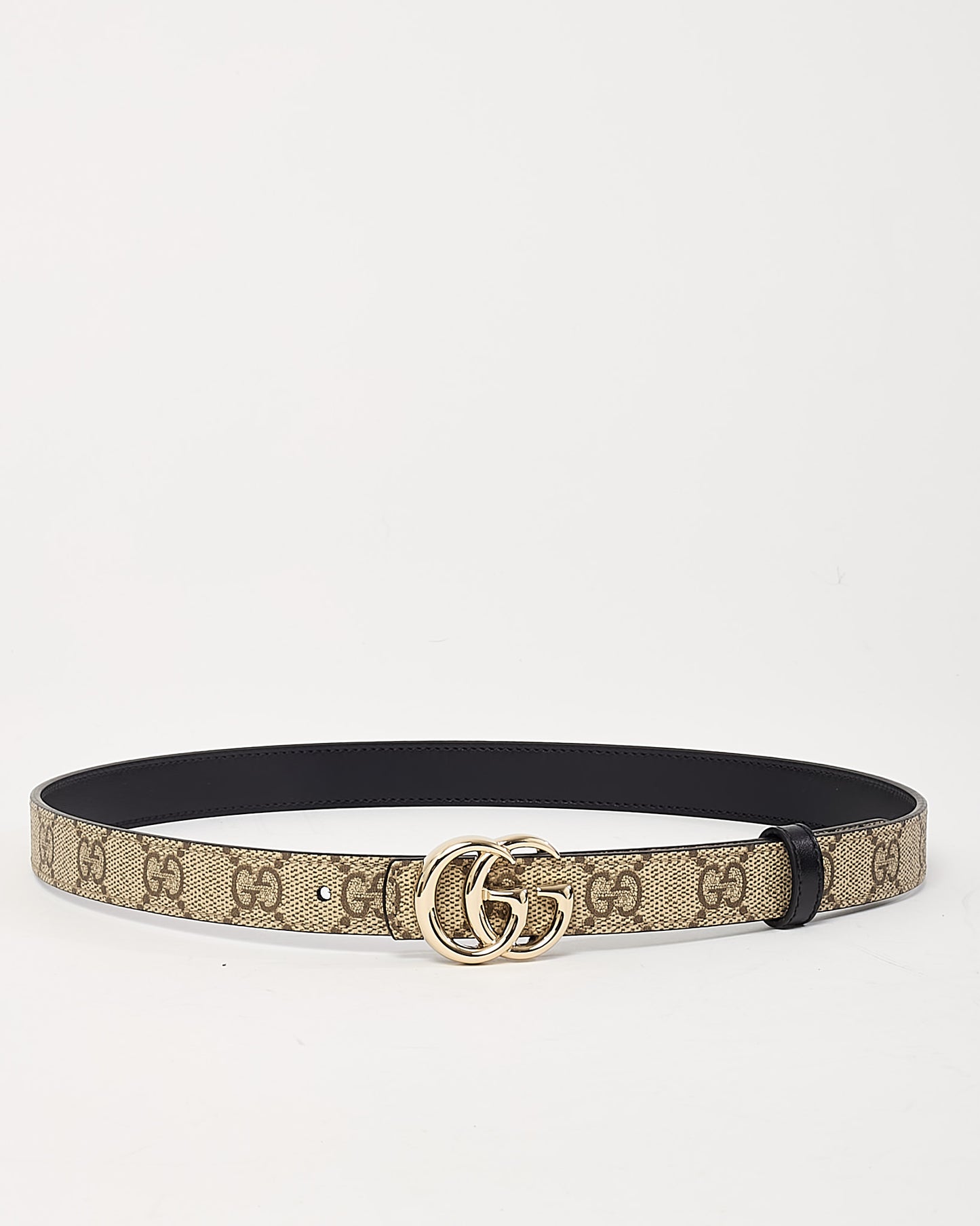 Gucci Beige GG Supreme Canvas & Black Leather GHW Reversible GG Marmont Belt - 75/30