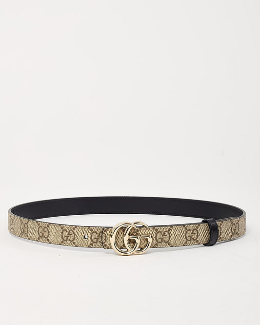 Gucci Beige GG Supreme Canvas & Black Leather GHW Reversible GG Marmont Belt - 75/30