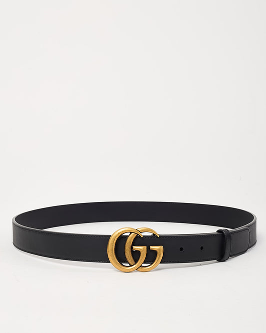 Gucci Men's Slim Black Leather GHW GG Marmont Belt - 105/42