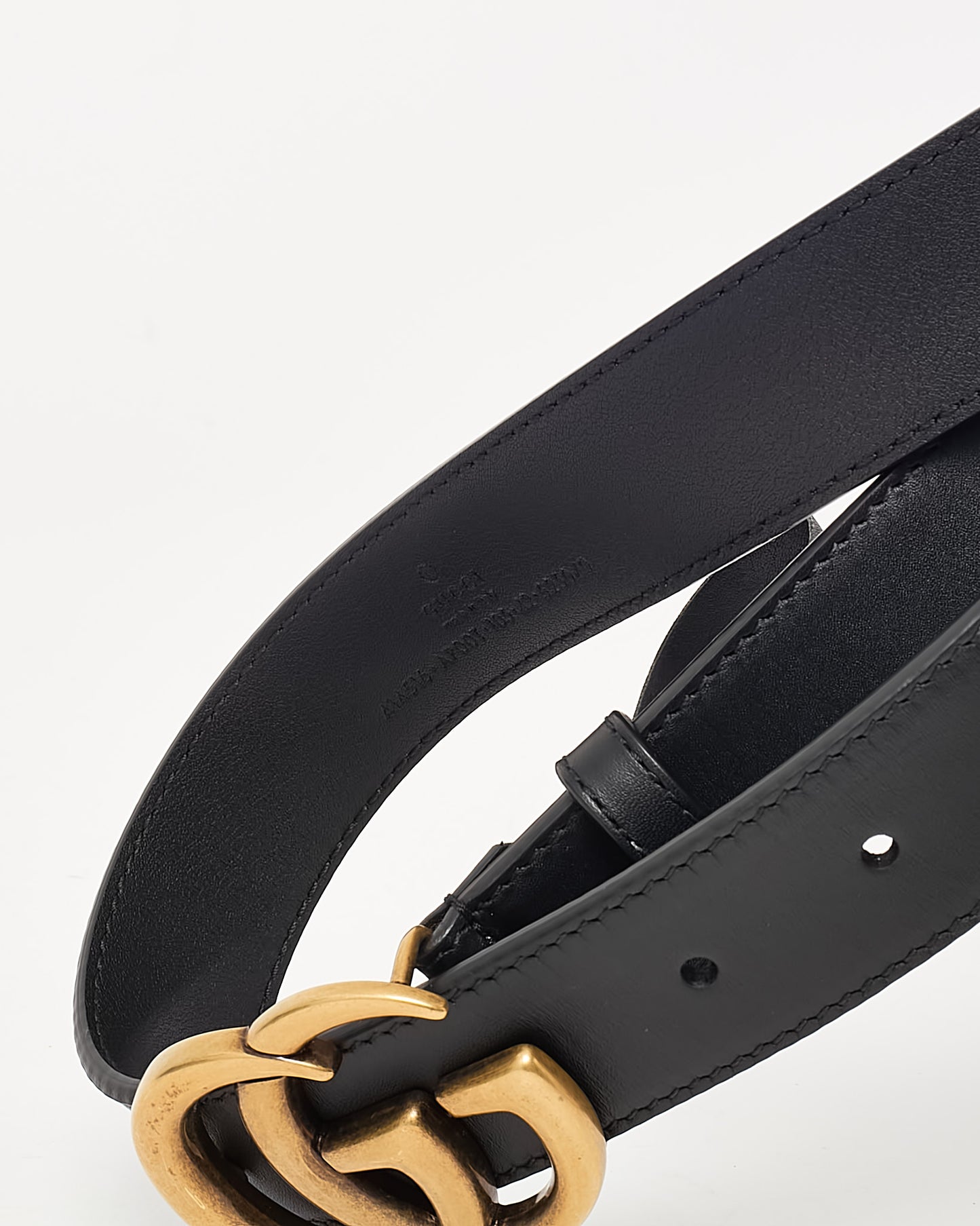 Gucci Men's Slim Black Leather GHW GG Marmont Belt - 105/42