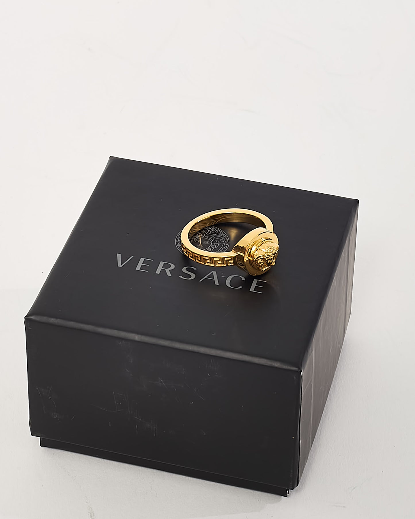 Versace Gold Metal Medusa Head Ring Button Ring - 7.5