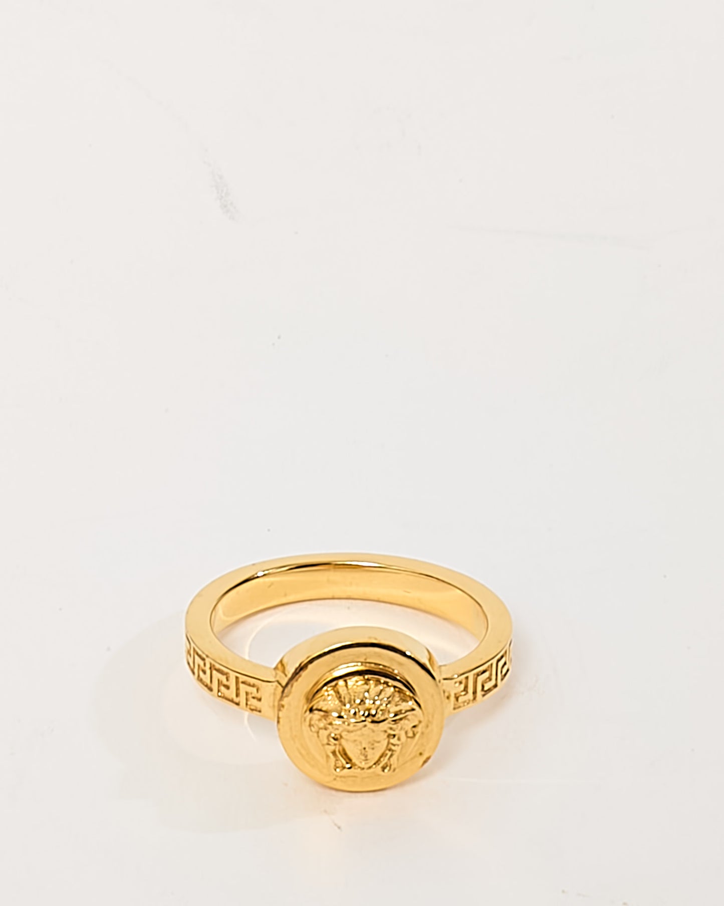 Versace Gold Metal Medusa Head Ring Button Ring - 7.5