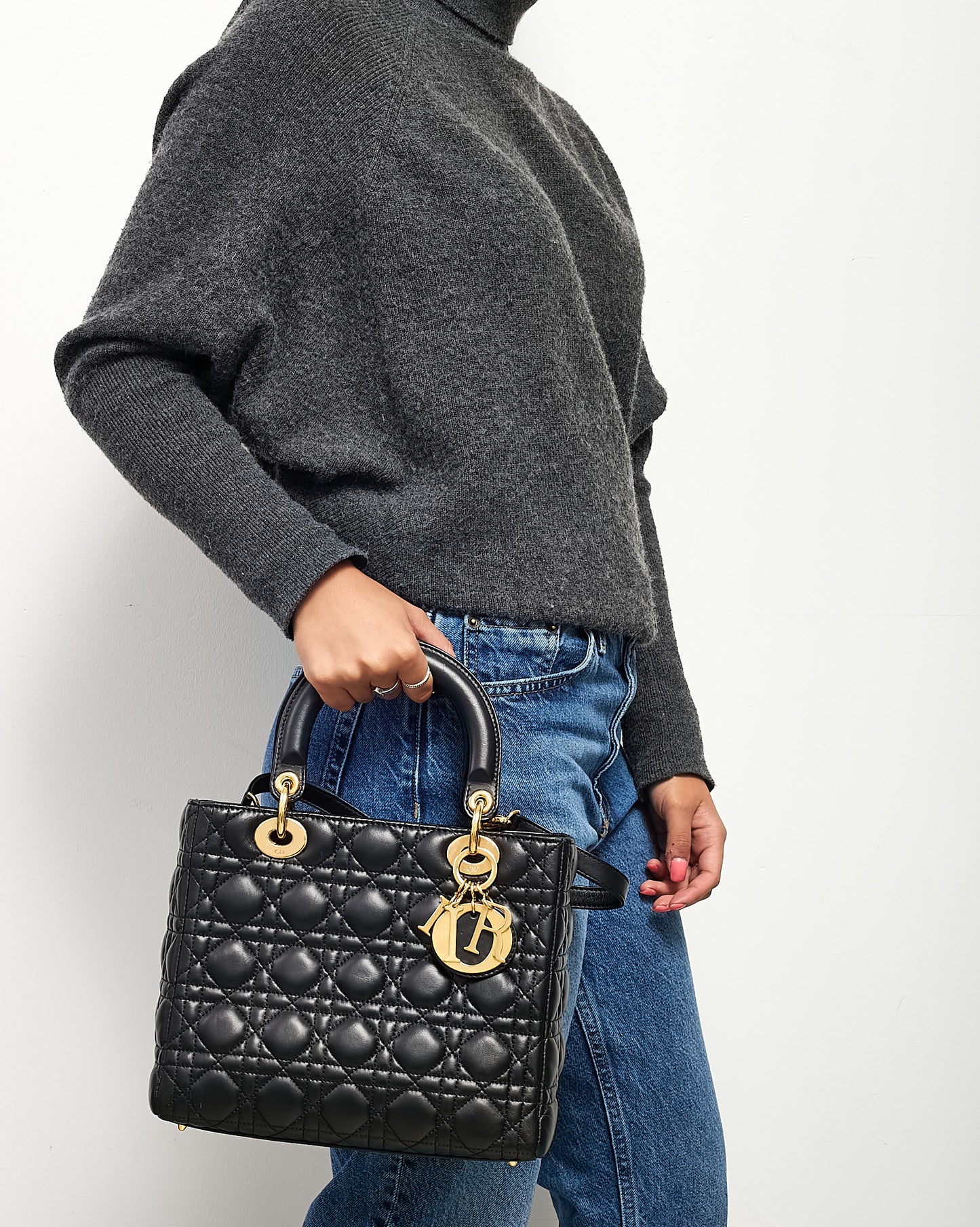 Dior Black Lambskin Leather Medium Lady Dior Bag GHW