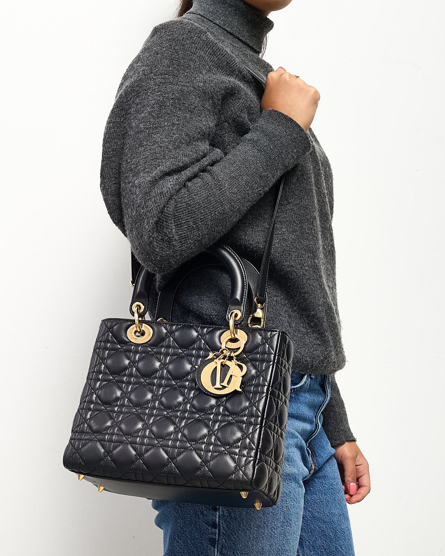 Dior Black Lambskin Leather Medium Lady Dior Bag GHW