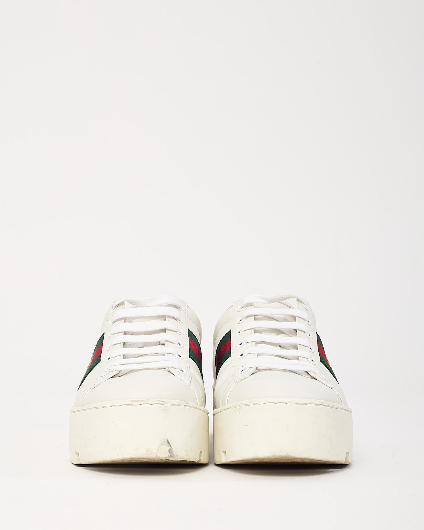 Gucci White Leather Embroidered Web Bee Platform Sneakers - 39