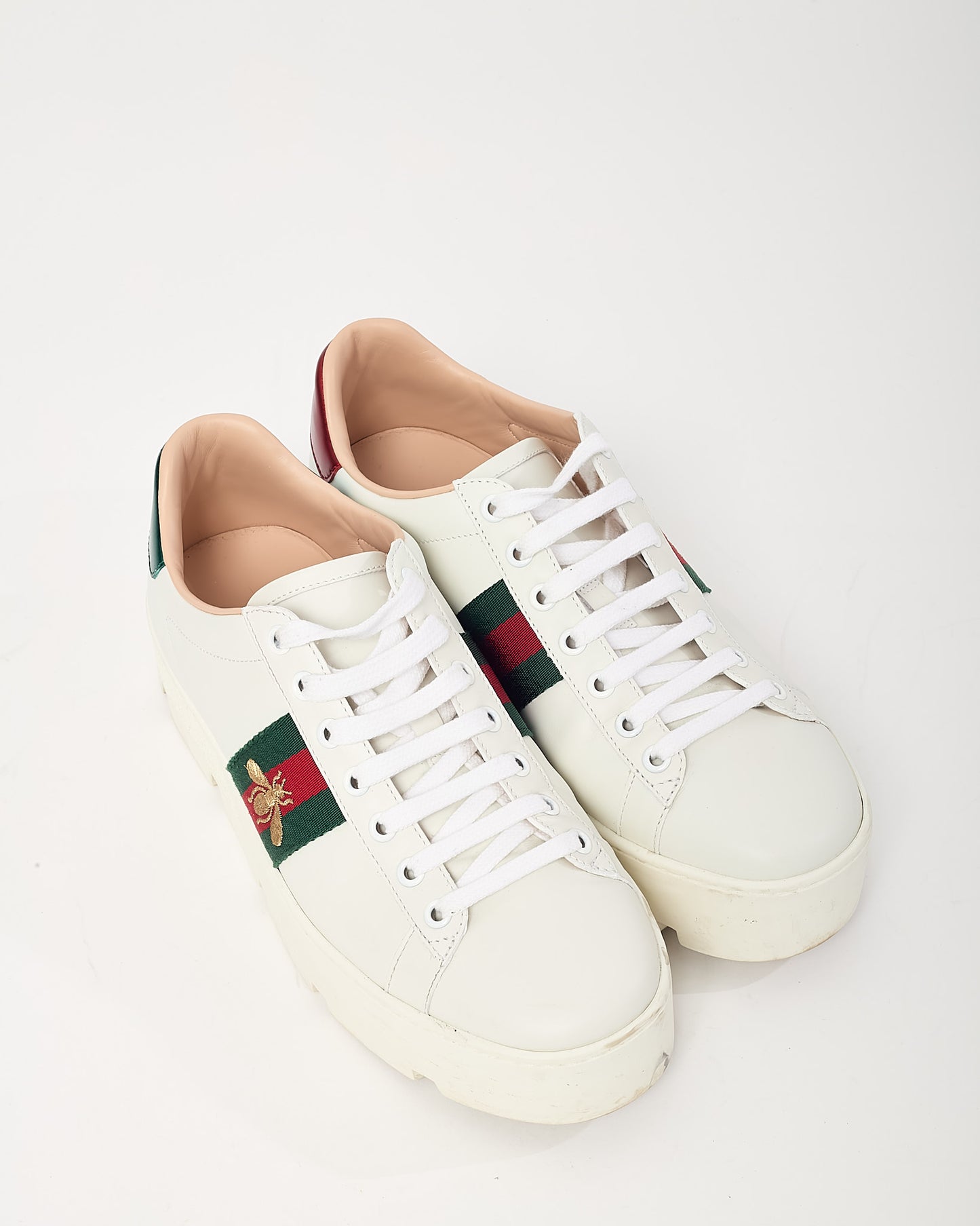 Gucci White Leather Embroidered Web Bee Platform Sneakers - 39