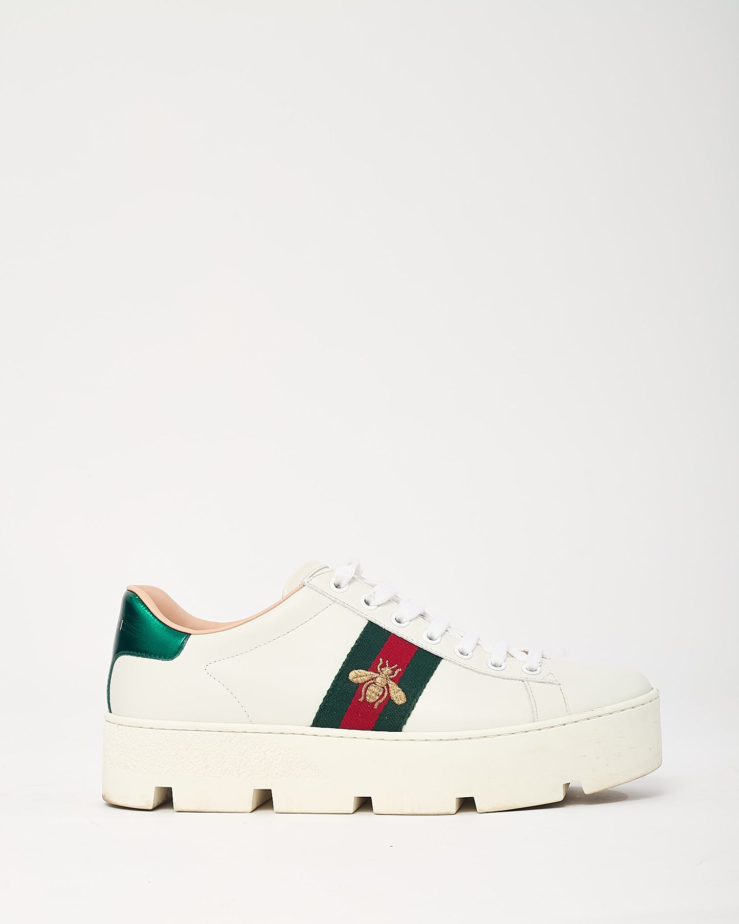 Gucci White Leather Embroidered Web Bee Platform Sneakers - 39