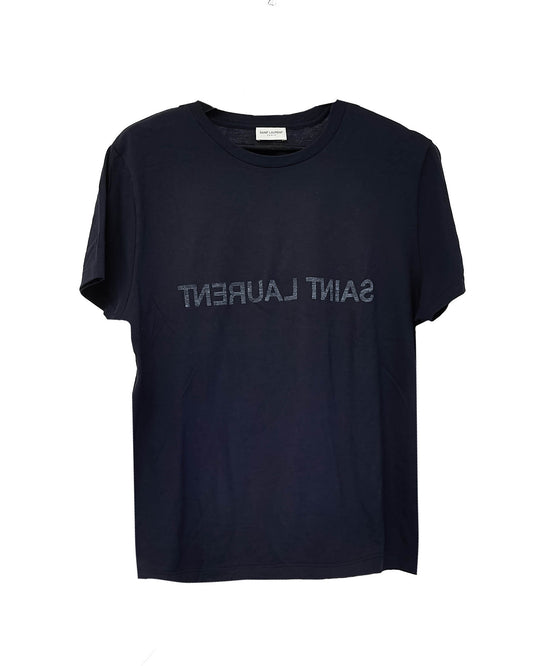 Saint Laurent Men's Navy Blue Cotton Reverse Logo T-Shirt - M