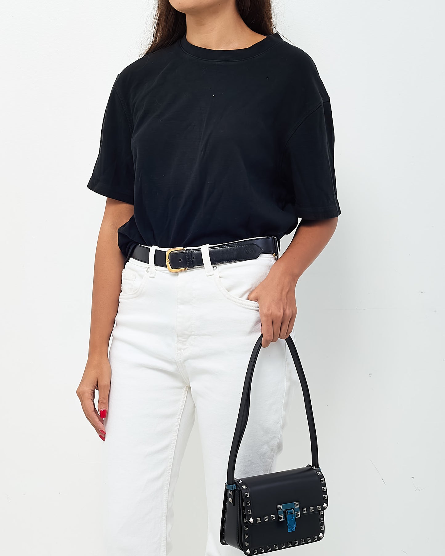 Valentino Black Calfskin Leather Rockstud23 Small Shoulder Bag