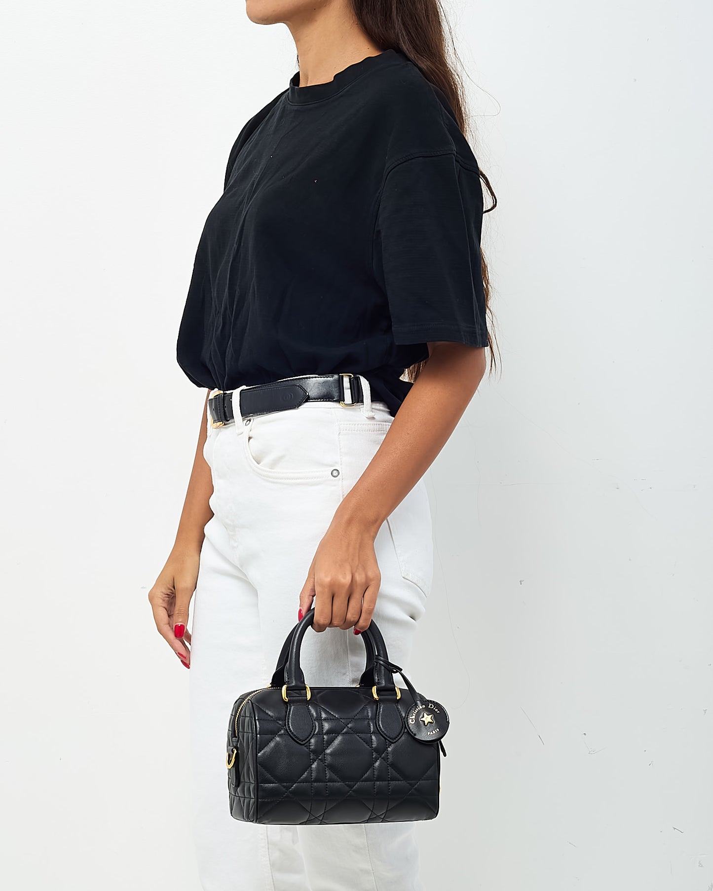 Dior Black Macrocannage Leather Soft Groove 20 Bowler Bag with Strap