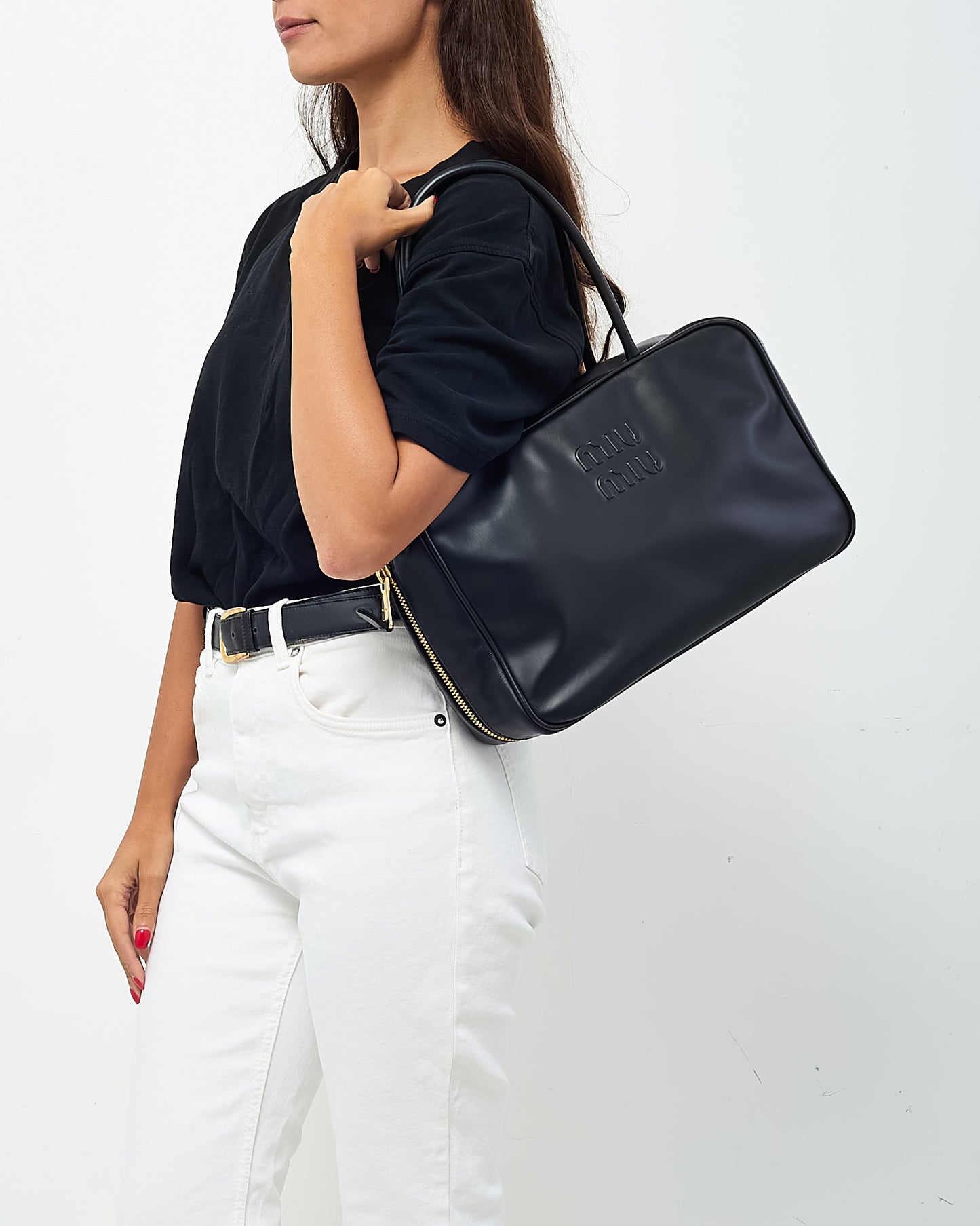 Miu Miu Black Leather Large Beau Shoulder Bag
