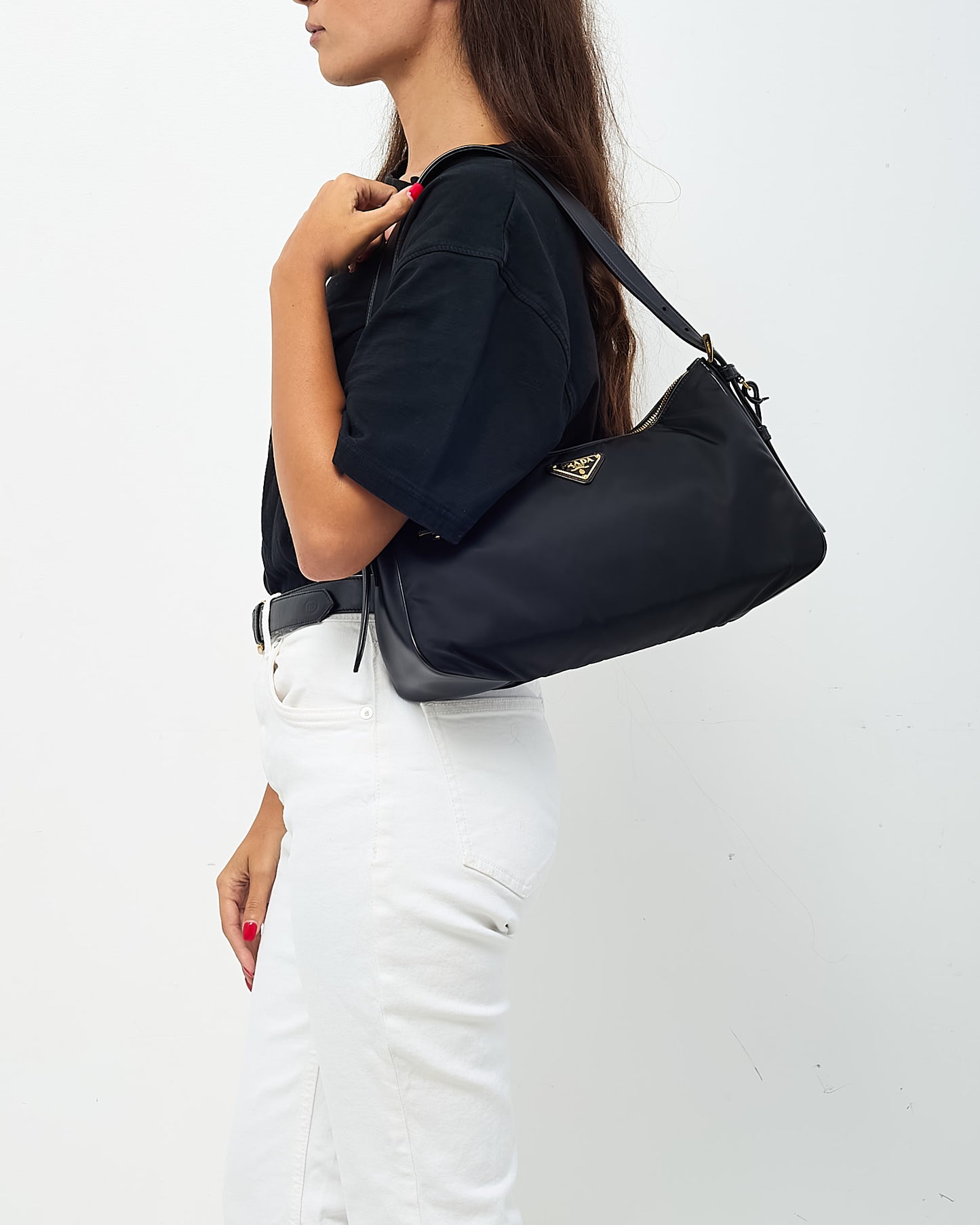 Prada Black Re-Nylon Large Aimee Shoulder Bag