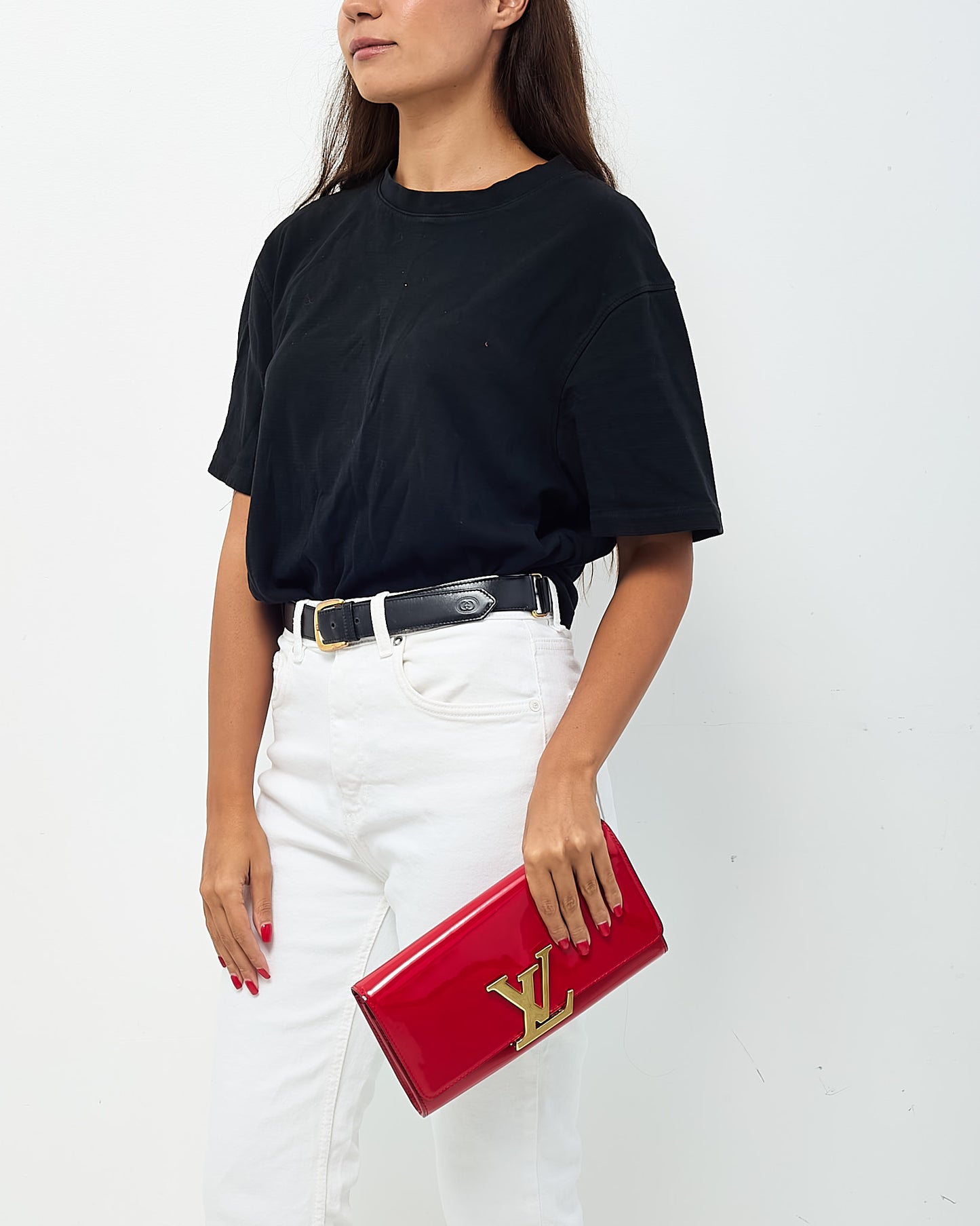 Louis Vuitton Red Patent Leather GHW LV Louise Clutch