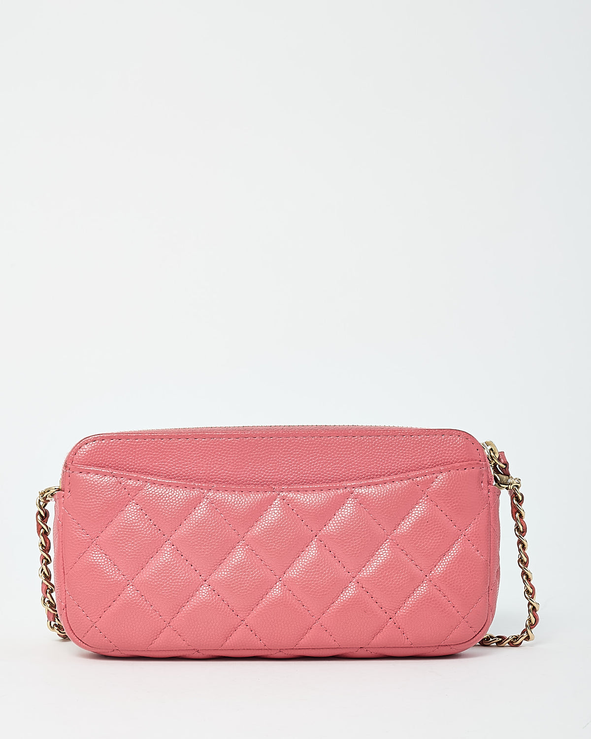 Chanel Pink Caviar Leather Double Zip Clutch with Chain GHW