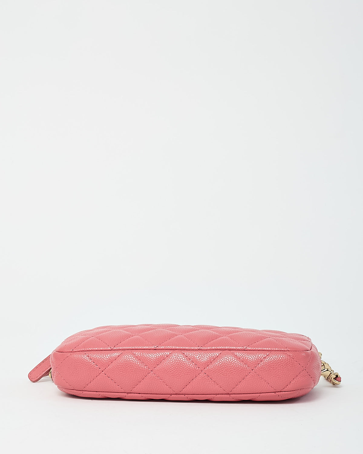 Chanel Pink Caviar Leather Double Zip Clutch with Chain GHW
