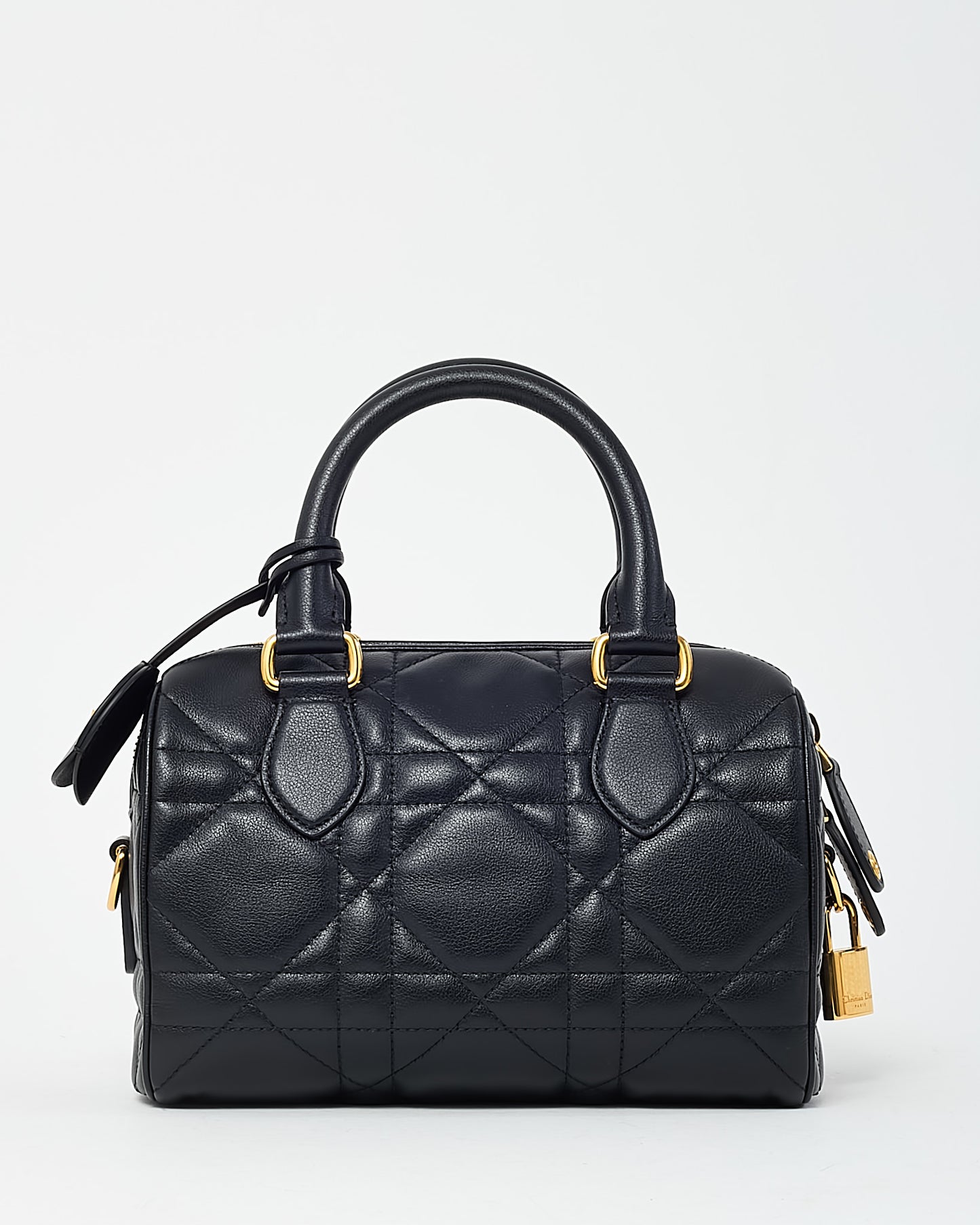 Dior Black Macrocannage Leather Soft Groove 20 Bowler Bag with Strap