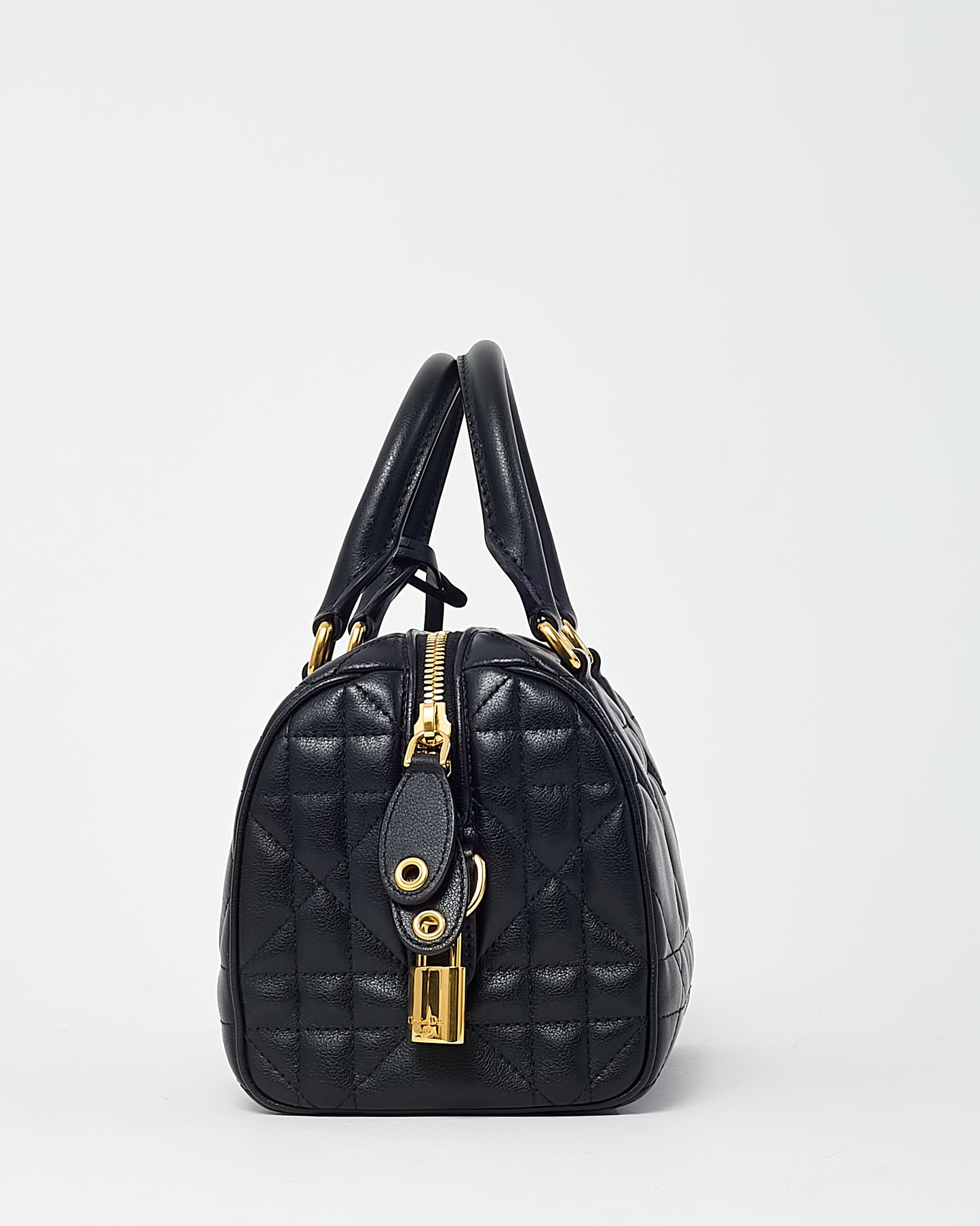 Dior Black Macrocannage Leather Soft Groove 20 Bowler Bag with Strap