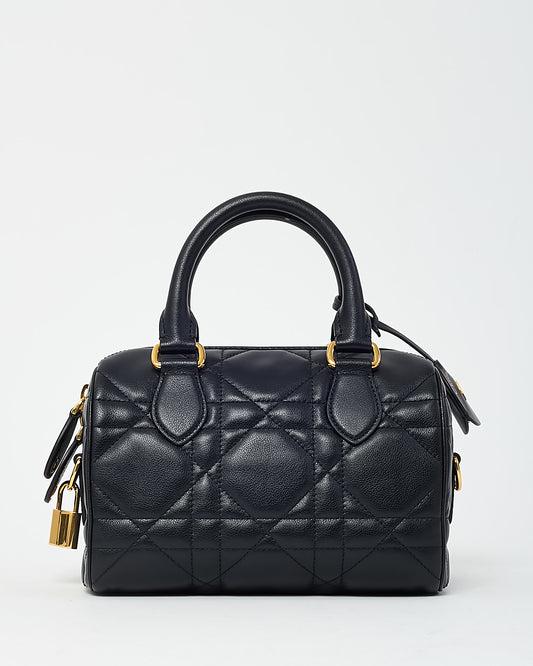 Dior Black Macrocannage Leather Soft Groove 20 Bowler Bag with Strap