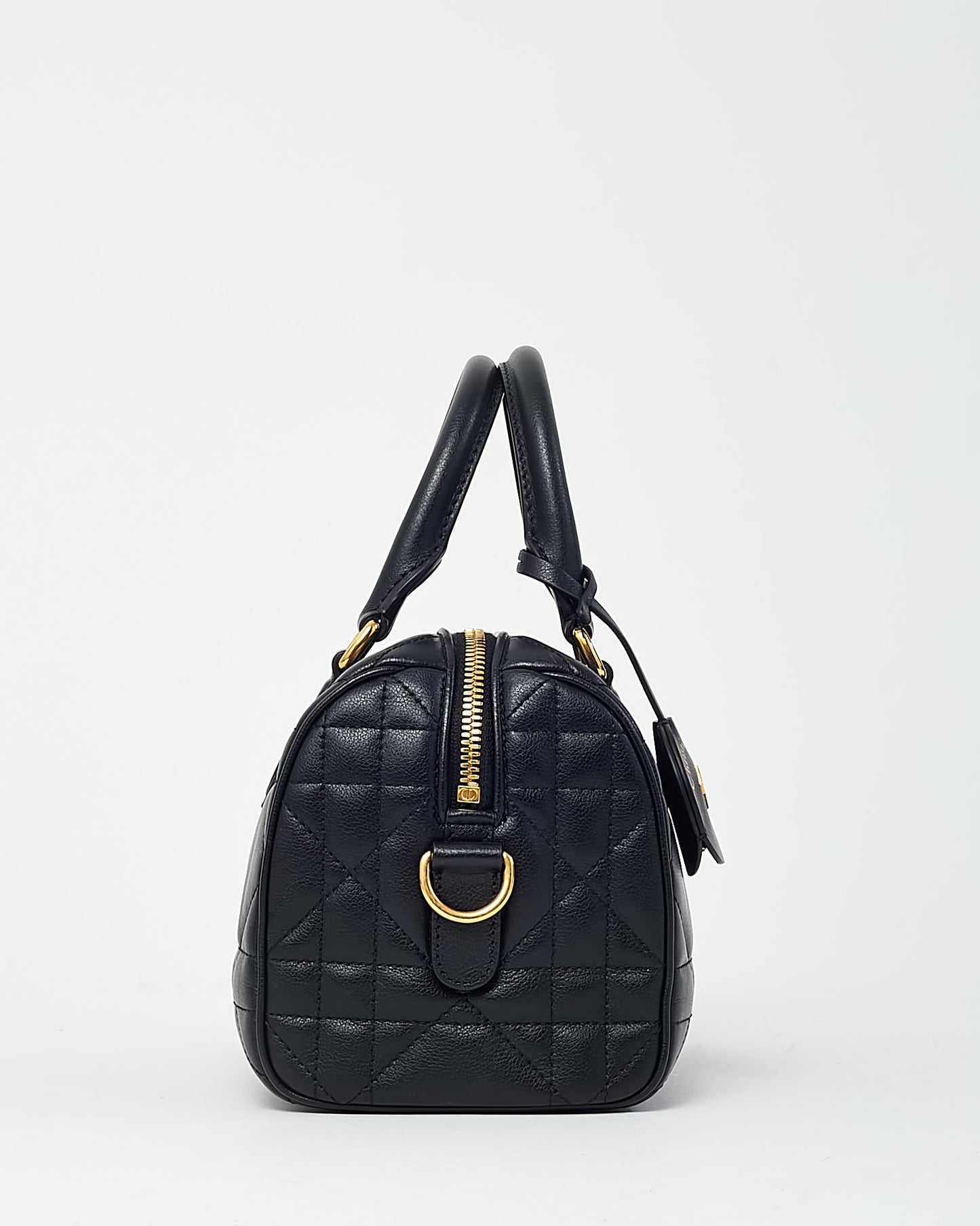Dior Black Macrocannage Leather Soft Groove 20 Bowler Bag with Strap
