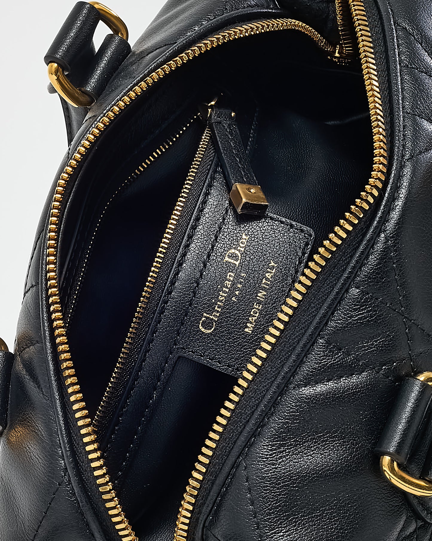 Dior Black Macrocannage Leather Soft Groove 20 Bowler Bag with Strap